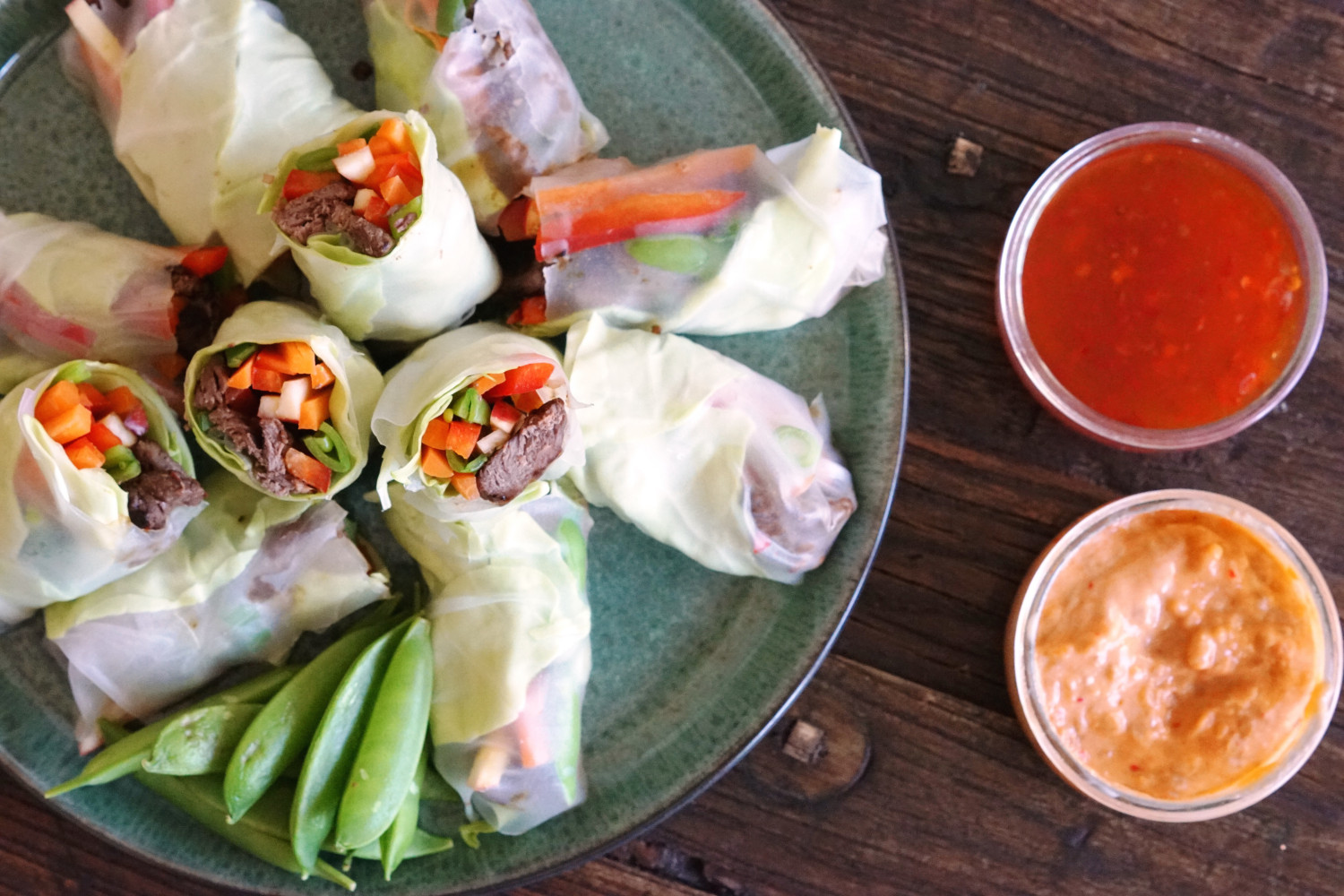 Vietnamesiske forårsruller m. oksekød marineret i sød chilisauce